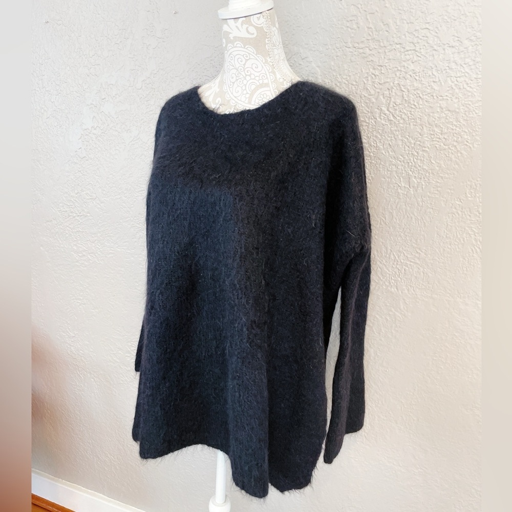 Kuna Black Alpaca Fur and Wool Trumpet Sleeve Oversized Sweater Small Womens